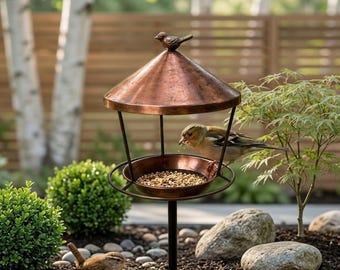 Iron Bird Feeder Stake with Ring Stand, Black or Copper Ground-Mounted Garden Lawn and Patio Decor, Outdoor Bird Lover Gift for Home