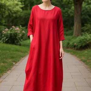 Linen maxi dress long linen dress oversized dress loose dress summer dress custom dress midi dress plus size clothing women dress