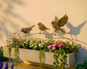 Paletto da giardino in metallo a forma di pettirosso, decorazione da giardino con uccelli e denti di leone, ornamento da giardino in ferro per esterni, ornamento primaverile per il prato, regalo per gli amanti degli uccelli