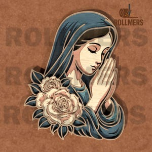 Vergine Maria in preghiera con rose - File tagliato al laser - Arte religiosa CNC SVG DXF