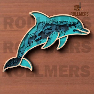 Fichiers découpés au laser en couches de dauphins - animaux multicouches svg, dxf, eps, pdf