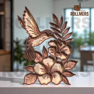 Koliber i hibiskus SVG | 3D warstwowa sztuka ścienna tropikalna | Plik cięty laserowo dla CNC i Glowforge
