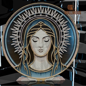 Vergine Maria con aureola in legno stratificato - File digitale tagliato al laser CNC
