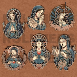 Pacchetto di arte digitale della Beata Madre Maria - SVG cristiano a strati per CNC