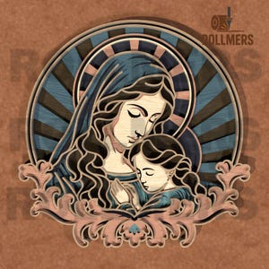 File di taglio laser della Vergine Maria con il Bambino - Arte religiosa CNC SVG DXF