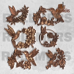 Archivos láser para decoración de pared de colibríes / Paquete SVG de corona floral 3D para CNC / Patrones de decoración natural