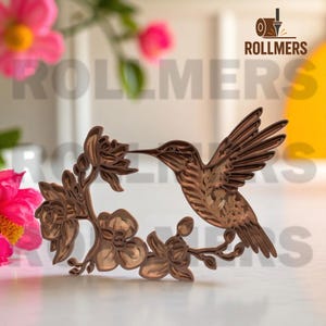 Archivo láser de colibrí con orquídea / Decoración natural en capas 3D / Arte de aves tropicales para Glowforge