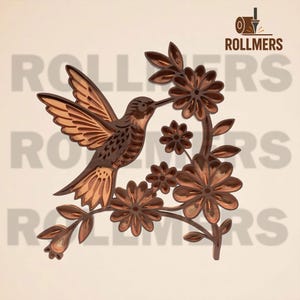 Archivo láser de colibrí floral / Decoración de pared de esquina 3D / SVG de naturaleza en capas para Glowforge