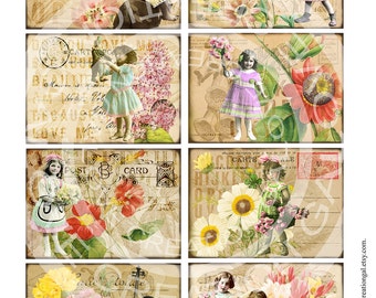 Vintage Victorian Marie Antoinette Fairy Angel Girl Box Jar Labels Flower Rose Postcard Gift Tags Card Digital Collage Sheet Images Sh194