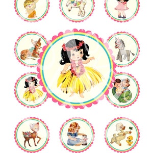 Vintage Boy Girl Deer Lamb Celebrate Tea Party Children Cupcake Topper Circle Label Stickers Tags Digital Collage Sheet Images Sh159 image 1