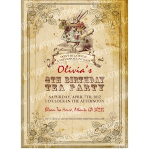 Alice in Wonderland Birthday Invitation, Mad Hatter Tea Party, Printable Alice Baby Shower, Wonderland Invite, Alice digital Invitation IN21 image 1