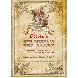 Alice in Wonderland Birthday Invitation, Mad Hatter Tea Party, Printable Alice Baby Shower, Wonderland Invite, Alice digital Invitation IN21