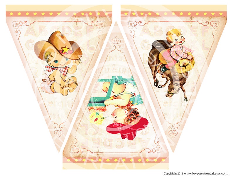 Vintage Cowgirl Cowboy Birthday Baby shower Tea Party Celebrate Story book Banner Flag Burlap Postcard Digital Collage Sheet Images Sh241 image 2