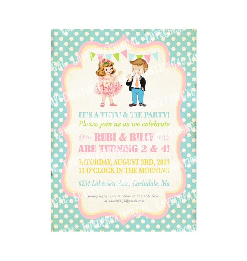 Tutus And Ties Joint Party Birthday Party Invitation Twins Etsy
