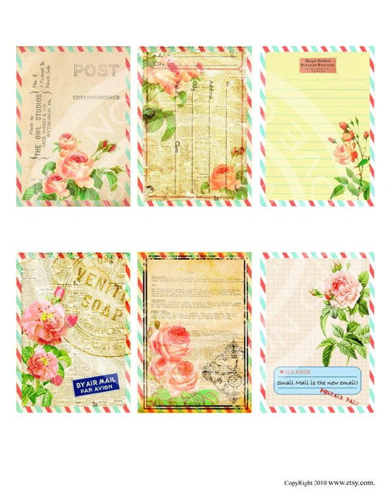 6 Vintage Flower Rose Sweetheart Hanging party Box Labels Gift Tags ACEO Cards Postcard Album Children Digital Collage Sheet Image Sh038 image 1