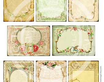 8 Vintage Victorian Flower Rose Frames Postcard ledge Border French Handmade Gift Tags Labels Card Digital Collage Sheet Images Sh111