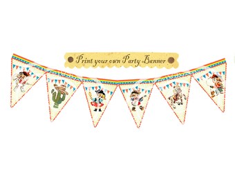 Vintage Cowgirl Cowboy Birthday Baby shower Tea Party Celebrate Story book Banner Flag Burlap Postcard Digital Collage Sheet Images Sh400