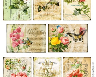 Vintage Birds Flower Rose Butterfly Botanical ledge French ACEO ATC Background Gift Tags Labels Card Digital Collage Sheet Images Sh080