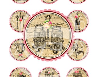 Digital Collage Sheet / Vintage French Roses / Tea Cup / Kitchen / Birthday / Tea Party / Cupcake Topper / Label / Sticker / Gift Tag /Sh168