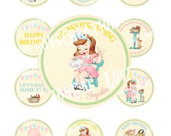 Digital PRINTABLE Vintage Sewing Sew Crafty Tea Party Nursery Celebrate Tea Party Daughter Cupcake Cake Topper Circle Label Tag Image Sh339