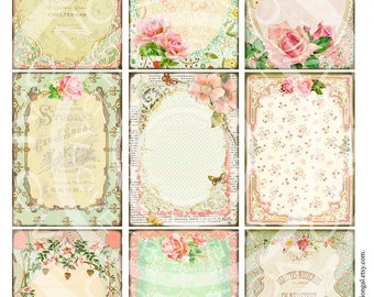 Vintage Victorian Flower Rose Handmade Postcard ledge Border French Shabby Frame Gift Tag Box Label Card Digital Collage Sheet Images Sh230