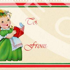 Vintage Christrmas Tea Party Girl Boy Deer Santa Tree Children invitation Card Gift Tag Label Digital Collage Sheet Images Sh217 image 3