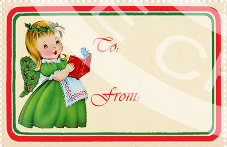 Vintage Christrmas Tea Party Girl Boy Deer Santa Tree Children invitation Card Gift Tag Label Digital Collage Sheet Images Sh217 image 3