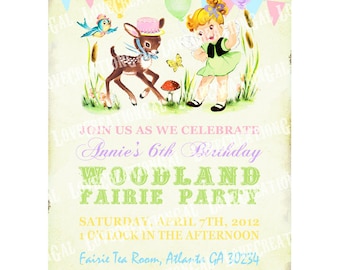 Woodland Animals / Fairy / Girl / Deer / Birthday Party Invitation / Garden Party / Tea Party Invite / Digital PRINTABLE Invitation  IN25