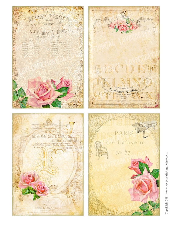 Printable Vintage Bird and Roses Stationary or Background Stock