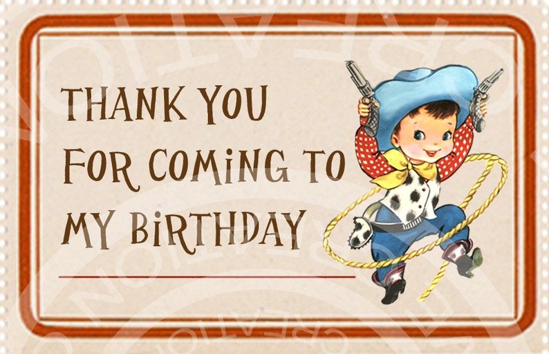 Vintage Cowboy Cowgirl West Wild Birthday Easter Tea Party Children invitation Thank You Label Tags Digital Collage Sheet Images Sh053 image 3