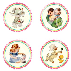 Vintage Boy Girl Deer Lamb Celebrate Tea Party Children Cupcake Topper Circle Label Stickers Tags Digital Collage Sheet Images Sh159 image 2