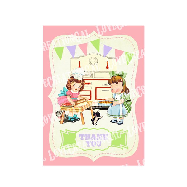 Digital PRINTABLE Vintage Cooking Chef Baking Bake Cake Girls Party Birthday Baby Shower Thank you Card Banner Note Tags Images Sheet Sh316