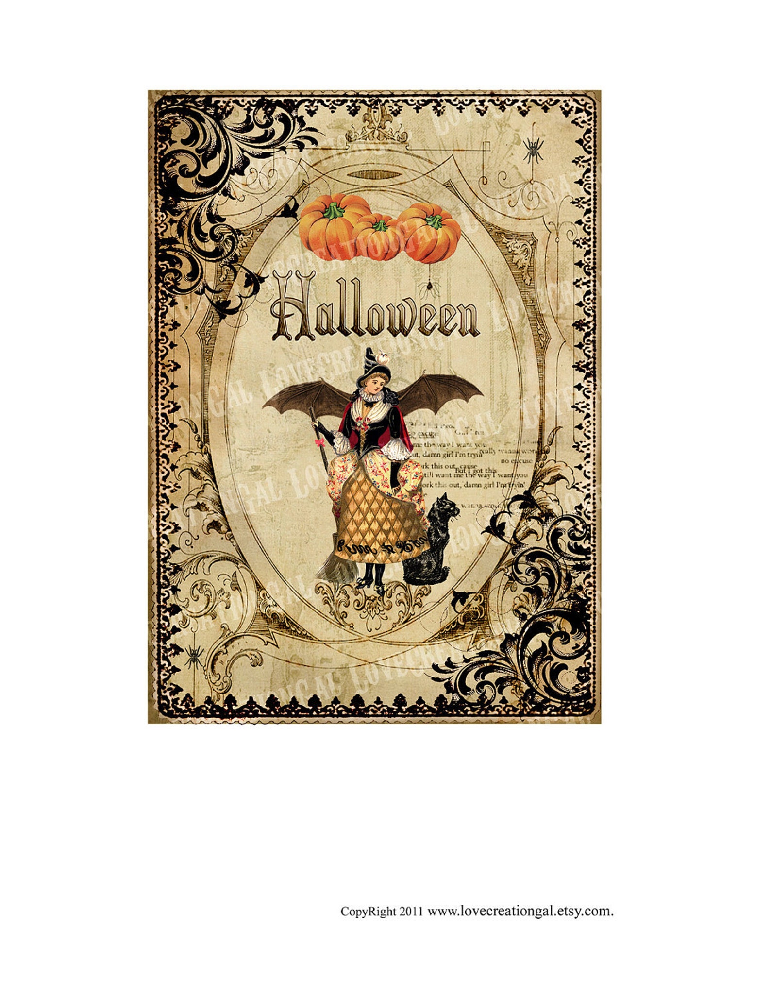 5x7 Printable Art Digital Images Vintage Halloween Witch Girl Fairy ...