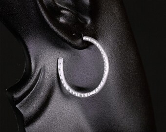Earrings, Hoops dimpled and etched, Light weight, Anodized aluminum