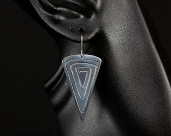 Earrings, Sterling Silver, Triangle shape with spiral cut design
