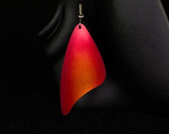 Earrings, Butterfly wing shaped, Vibrant orange to red gradient, Light weight, Anodized aluminum