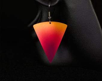 Earrings, Triangle Shaped, Vibrant golden yellow to purple gradient, Light weight, Anodized aluminum