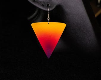 Earrings, Triangle Shape, Vibrant golden yellow to purple gradient, Light weight, Anodized aluminum