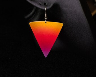 Earrings, Triangle Shape, Vibrant golden yellow to purple gradient, Light weight, Anodized aluminum