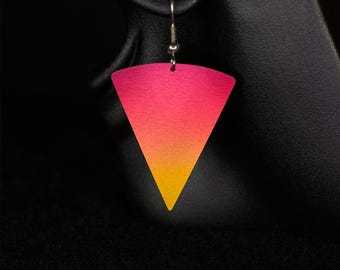 Earrings, Triangle Shape, Vibrant red to golden yellow gradient, Light weight, Anodized aluminum