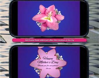 Happy Mother’s Day video greeting card - Animated pink and white lily - Ready to share or personalize using the provided Canva template