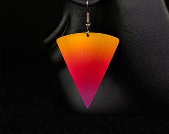 Earrings, Triangle Shaped, Vibrant golden yellow to purple gradient, Light weight, Anodized aluminum