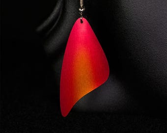 Earrings, Butterfly wing shaped, Vibrant orange to red gradient, Light weight, Anodized aluminum