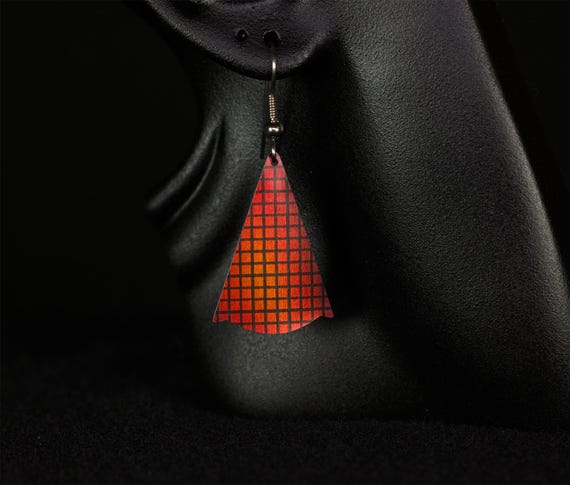 Earrings, Round Bottomed Triangular Shape, Vibran… - image 1