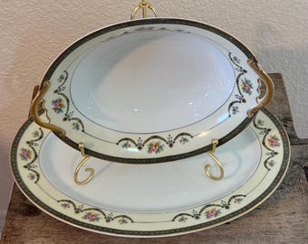 Antique Noritake Marigold Oval Platter 11 3/4" Gold Gilt Handled Oval Vegetable Serving Bowl 10.5