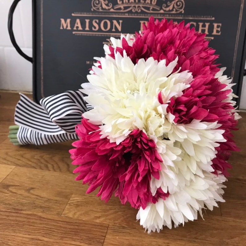 White and Fuchsia Pink Large Gerbera Daisy Bouquet OOAK ready to ship
