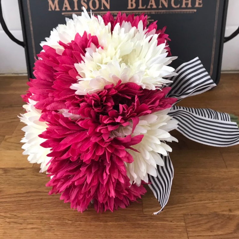 White and Fuchsia Pink Large Gerbera Daisy Bouquet OOAK ready to ship