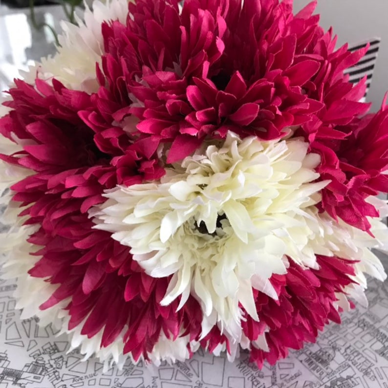 White and Fuchsia Pink Large Gerbera Daisy Bouquet OOAK ready to ship