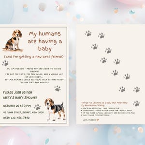 Niedliche Hunde-Babyparty-Einladung | Welpe Thema Babyparty einladen | Bearbeitbare Babymitteilung | Beagle Liebhaber Babyparty
