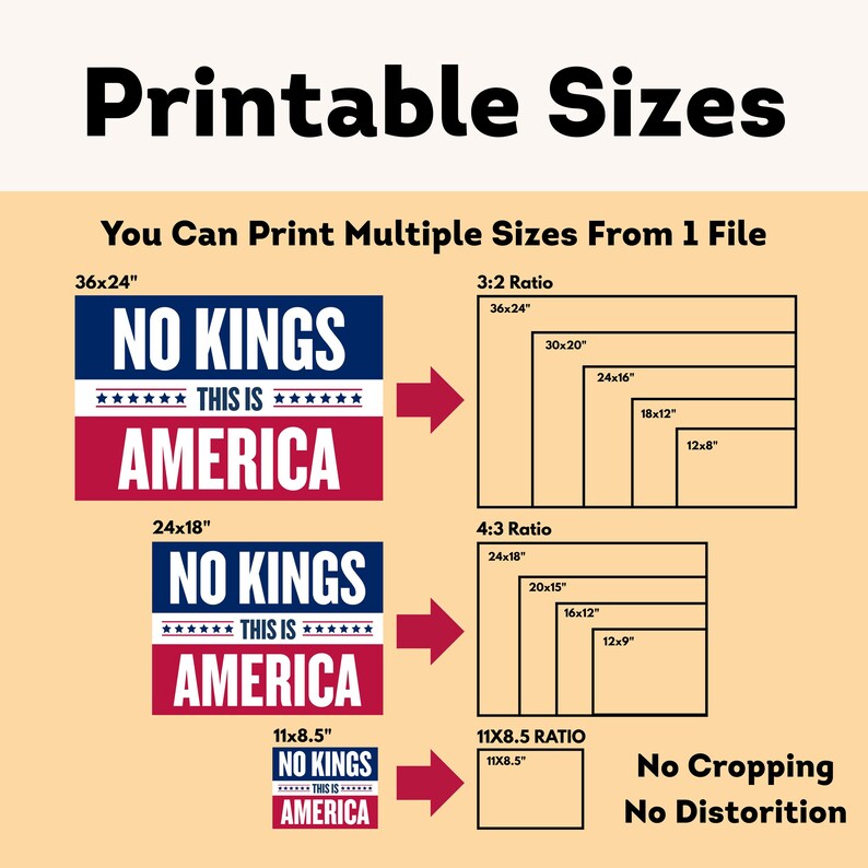 No Kings Protest Sign, Anti Trump Sign, No Kings Protest Poster Printable, Political Activist Rally Sign, Protest Sign Download, Yard Sign